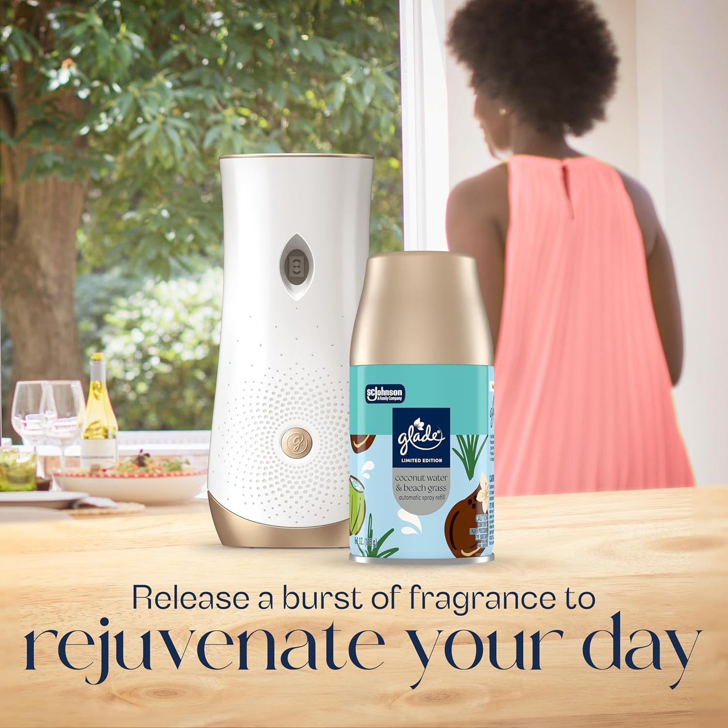 Glade Automatic Spray Refill, Coconut Water & Beach Grass, Scented Air Freshener for Home and Bathroom, 6.2 Oz, 2 Count