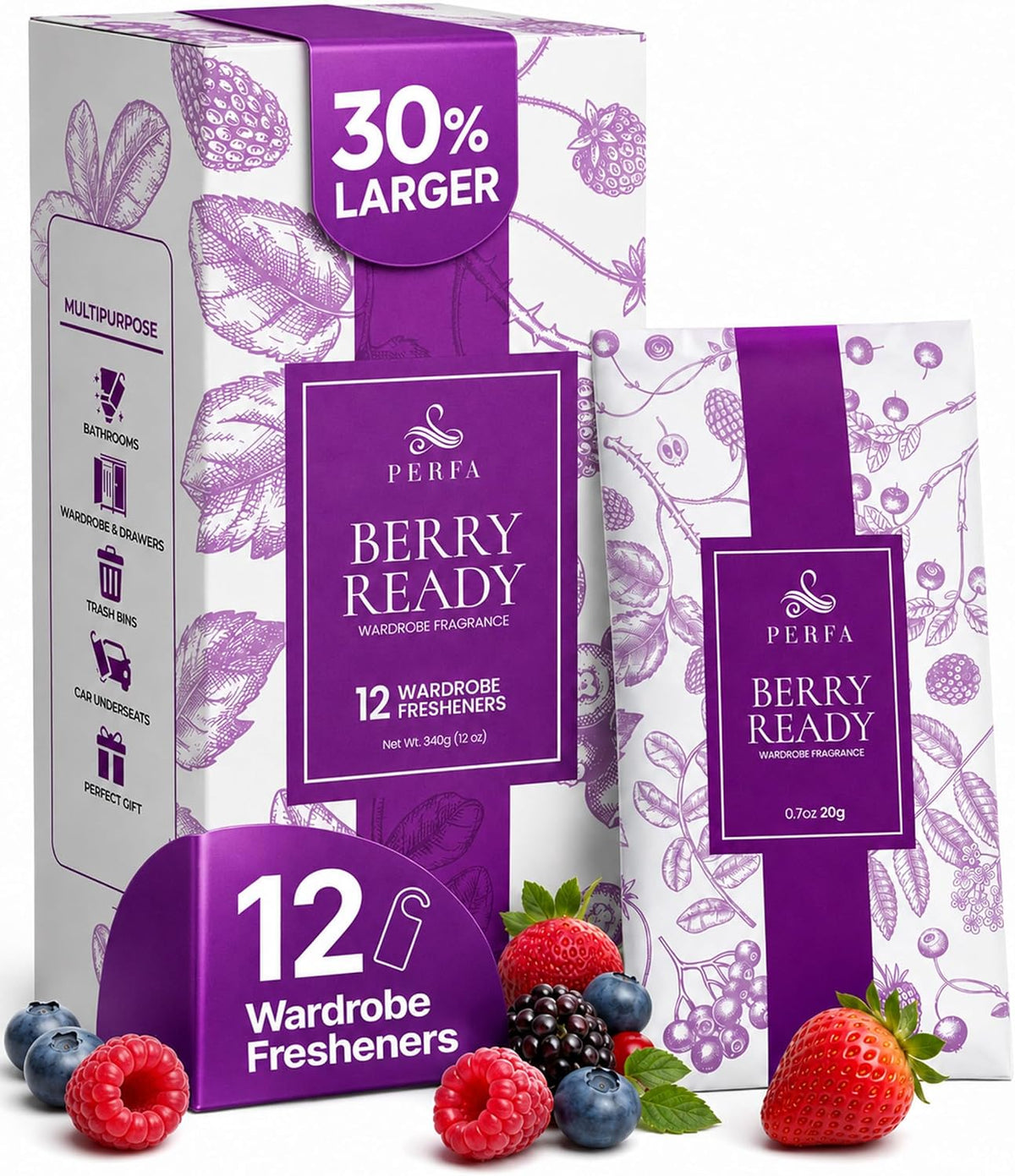 12 Packs Large Closet Deodorizer for Women - Berry Odor Absorber by Perfa