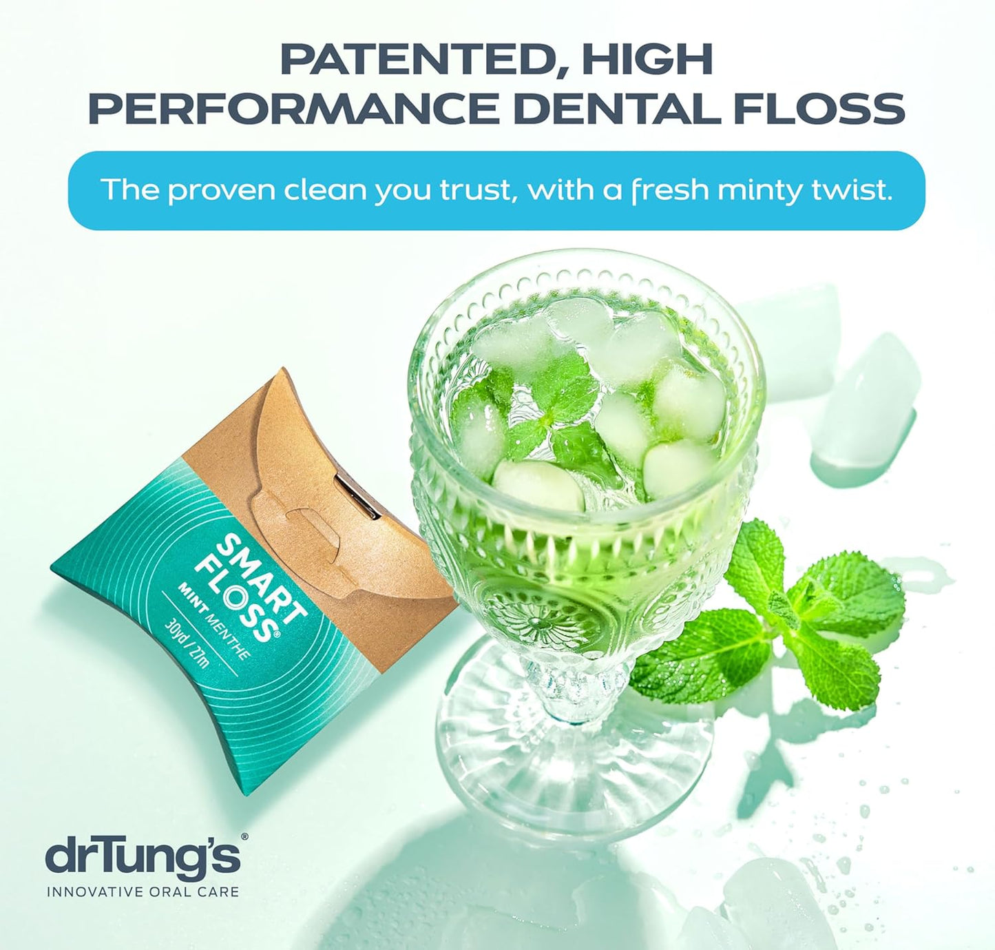 drTung's Smart Floss Mint for Teeth - Natural Expanding Dental Floss, Gentle on Tooth & Gums, Expands & Glides, PTFE & PFAS Free, Certified Organic Mint Essential Oils - Pack of 2