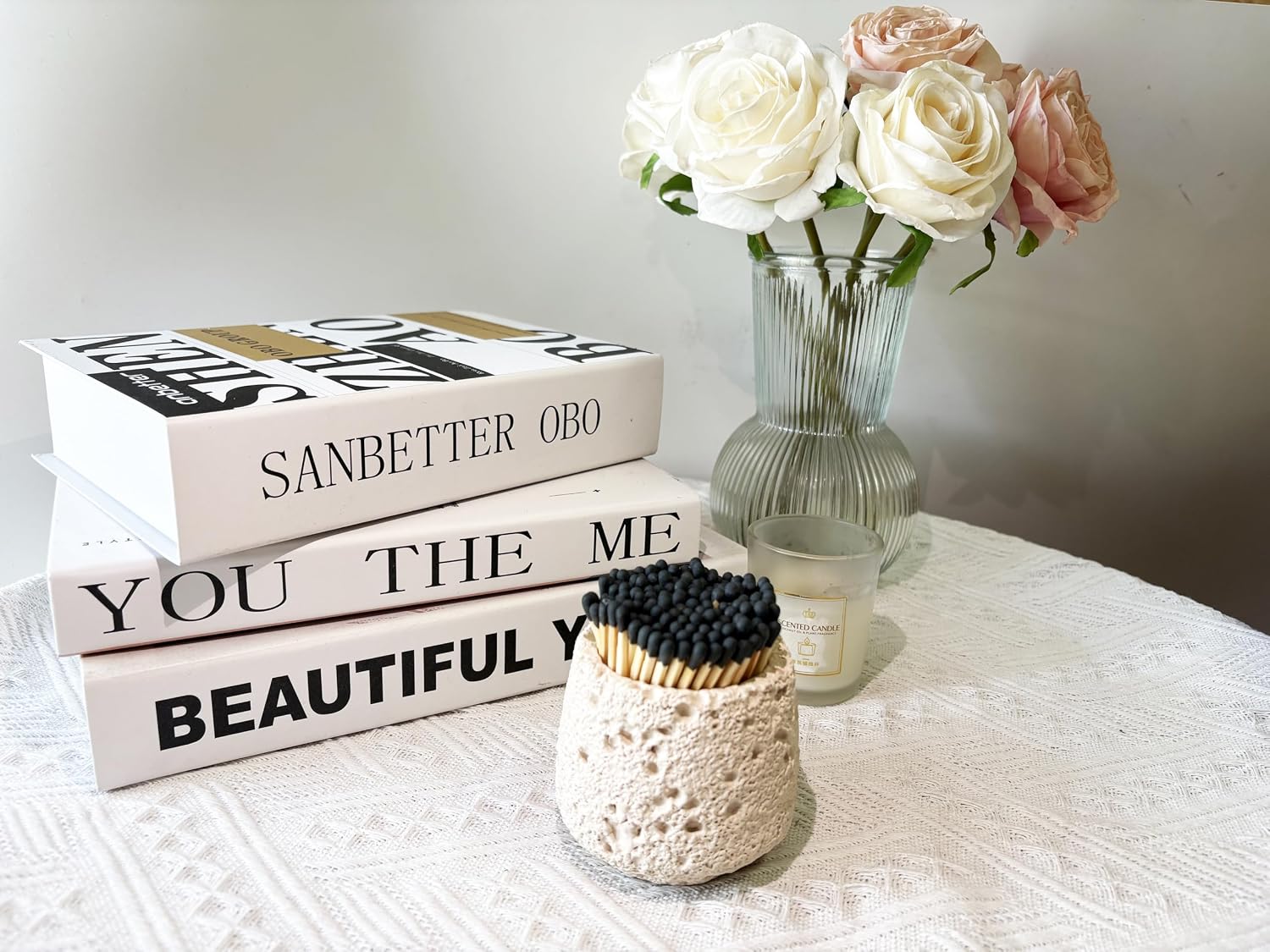 Black Matches Included (150 Pcs). Concrete Match Holder with Strikers, 3'' Candle Matches, Match in a jar for Bathroom, Fireplace Match for BBQ Grill,Long Wooden Safety Match for Candles