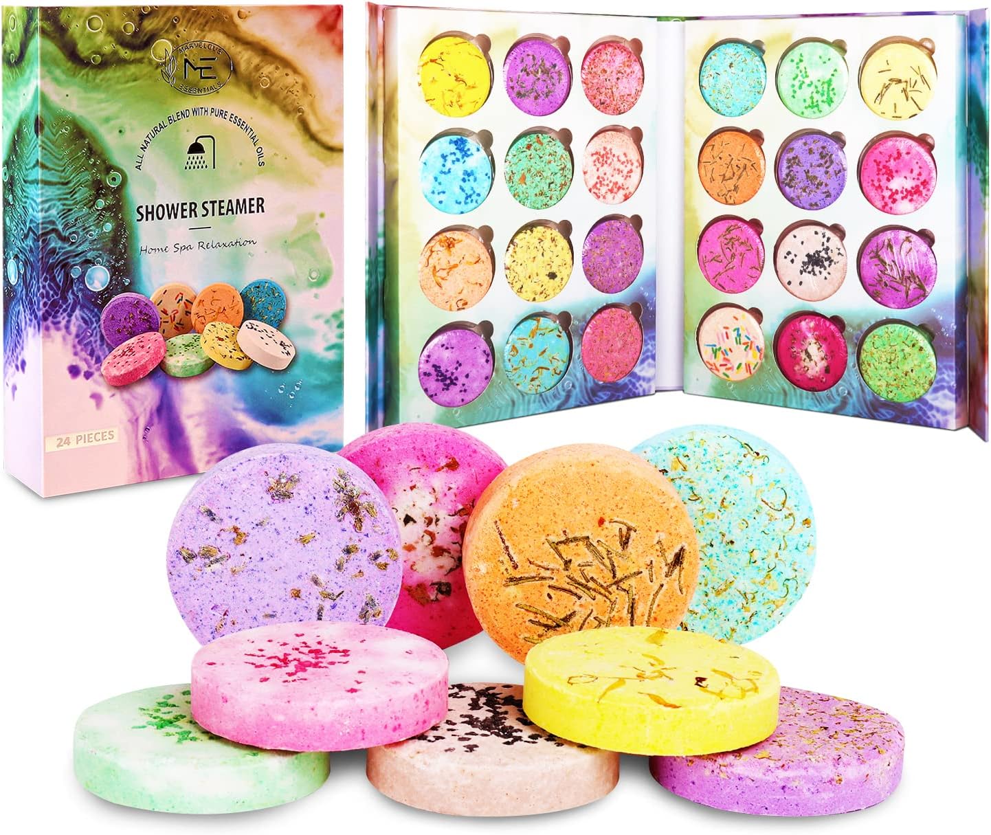 24-Pack Shower Steamer - Aromatherapy Shower Steamer Tablets with Pure Essential Oils and Sea Salt - Natural Vaporizing Shower Tablets Bath Gift Set
