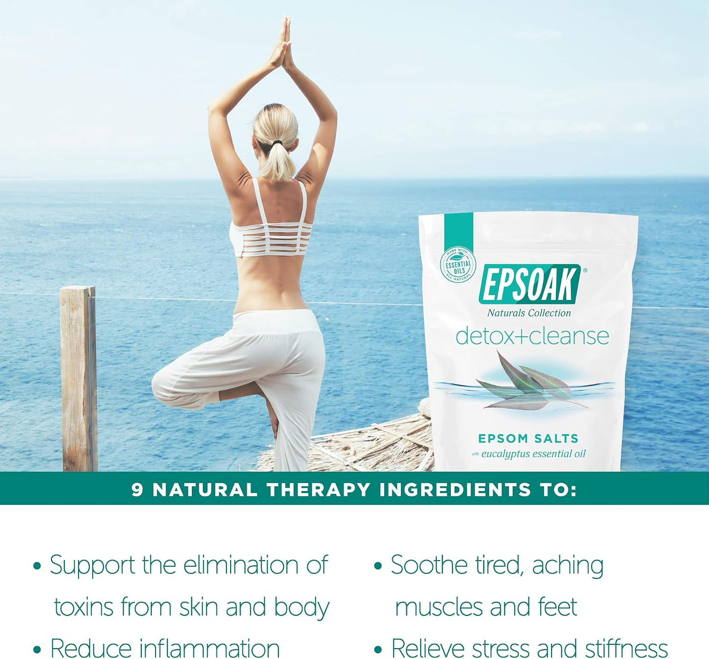 Epsoak Epsom Salt 2 lb. USP Magnesium Sulfate with Detox + Cleanse Scent Resealable Epsom Salt Bag, Made in The USA, Cruelty-Free Certified