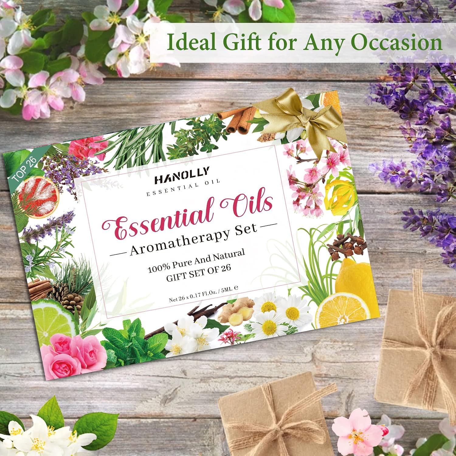 Essential Oils Set, Aromatherapy Essential Oil Kit for Diffuser, Massage, Skin Care (26 x 5ml) - Eucalyptus, Lavender, Tea Tree, Peppermint, Lemongrass, Frankincense, Cinnamon, Sandalwood
