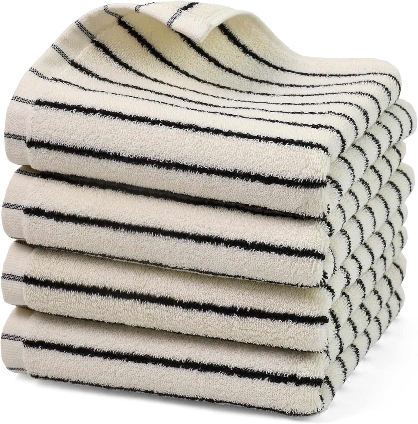 Jacquotha Hand Towels 4 Pack, Cotton Face Towels for Bathroom & Spa Days, Decorative Black Stripes for Kitchen Decor, 14” x 29”