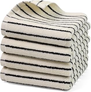 Jacquotha Hand Towels 4 Pack, Cotton Face Towels for Bathroom & Spa Days, Decorative Black Stripes for Kitchen Decor, 14” x 29”