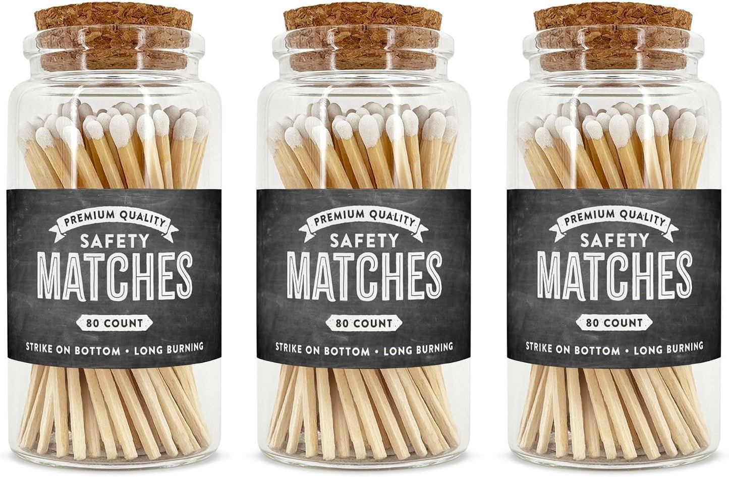 Chalkboard Wooden Matches in a Jar with Striker | Decorative Matches for Candles | Long Matches for Candles in Apothecary Glass Jar | Approx. 80 Safety Matches for Home Decor & Bathroom