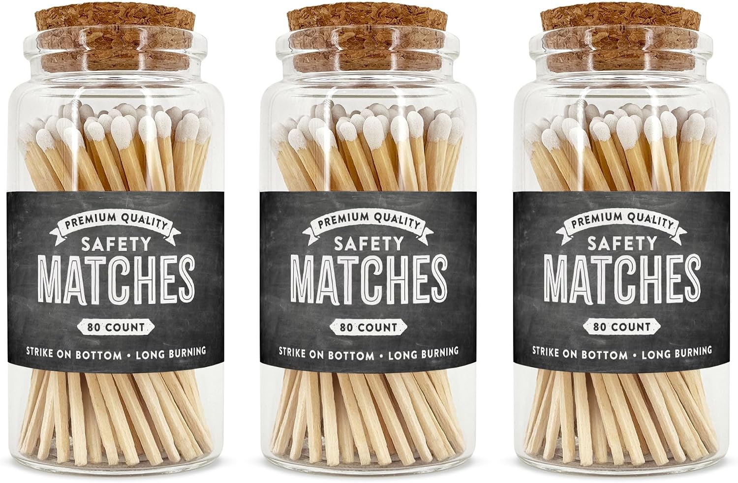 Chalkboard Wooden Matches in a Jar with Striker | Decorative Matches for Candles | Long Matches for Candles in Apothecary Glass Jar | Approx. 80 Safety Matches for Home Decor & Bathroom