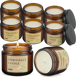 Citronella Candles Outdoor, 8 Pack Citronella Candles with Lids, 120 Hours Burn Time, Natural Soy Wax, Glass Jar Candle for Patio, Yard, Camping, Balcony, Garden, Summer Nights and Indoor Use