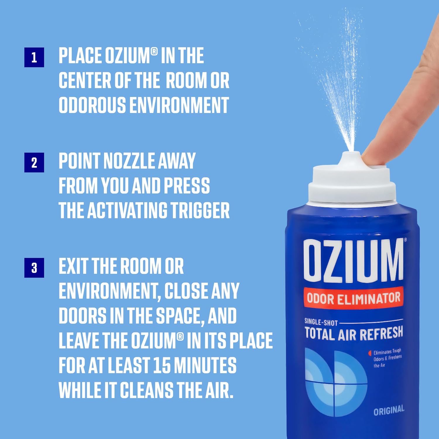 OZIUM® Air Freshener Odor Eliminator, 2oz Single Shot Total Air Refresh & Car Air Freshener – Original – 4 Pack