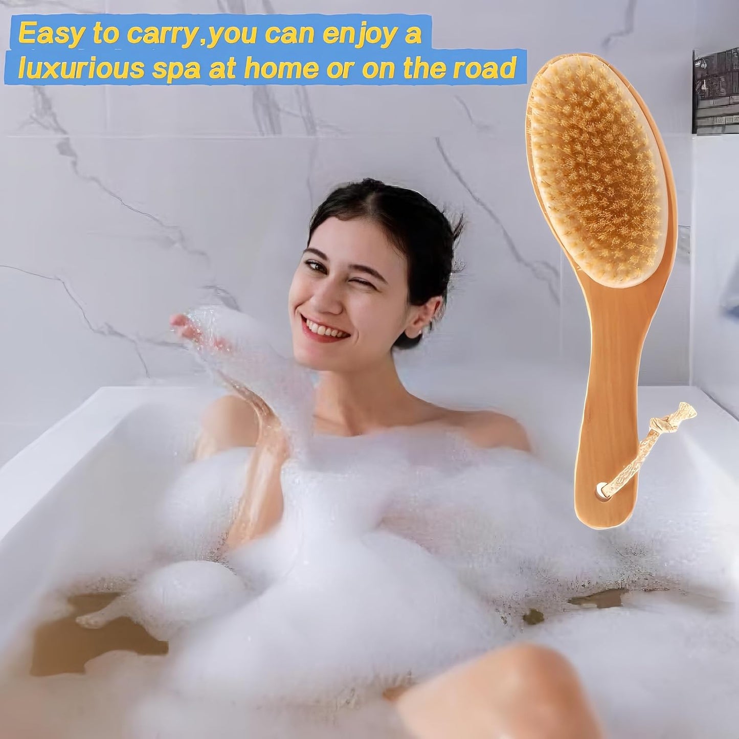 Dry Brushing Body Brush with Contoured Wooden Handle,Natural Bristle Exfoliating Scrubber for Lymphatic Drainage,Dry Skin,Pore Cleansing,Cellulite Decrease and Blood Circulation Boost