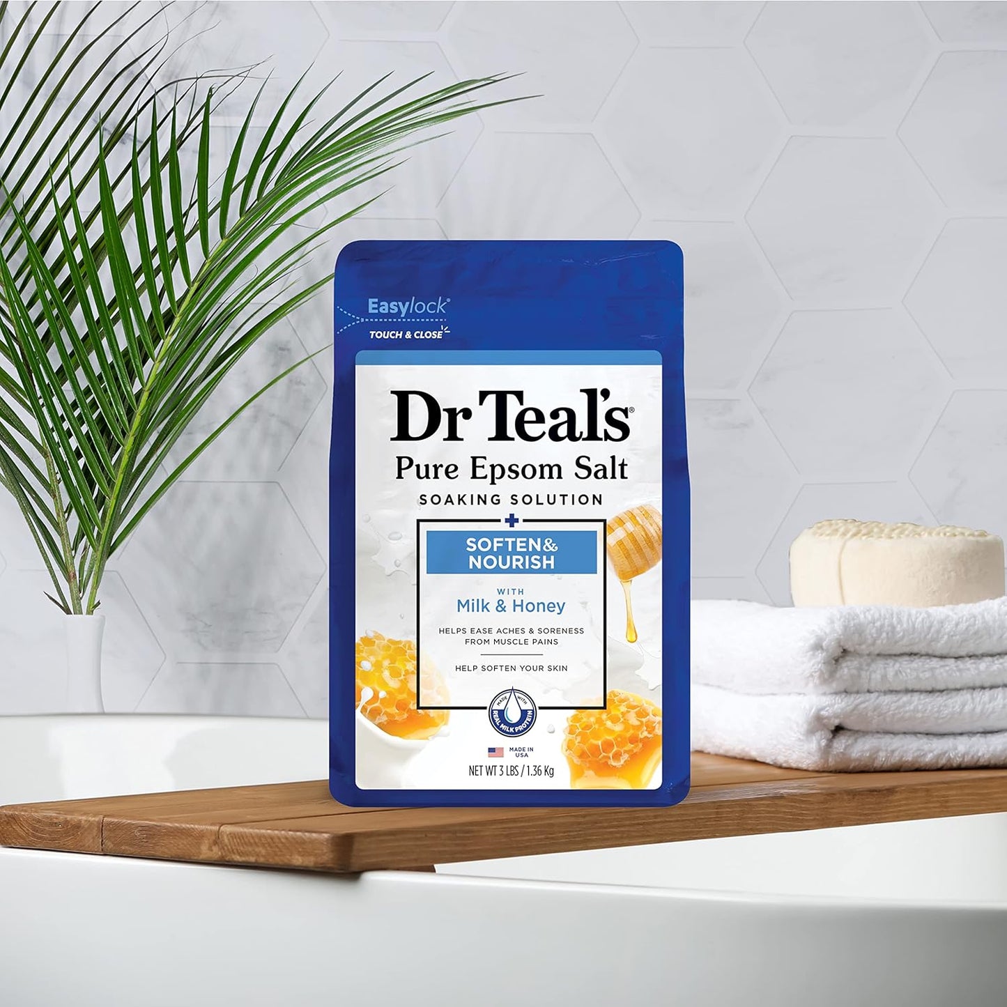 Dr. Teal's Epsom Salt Soaking Solution, Soften & Nourish with Milk and Honey, 48 Oz