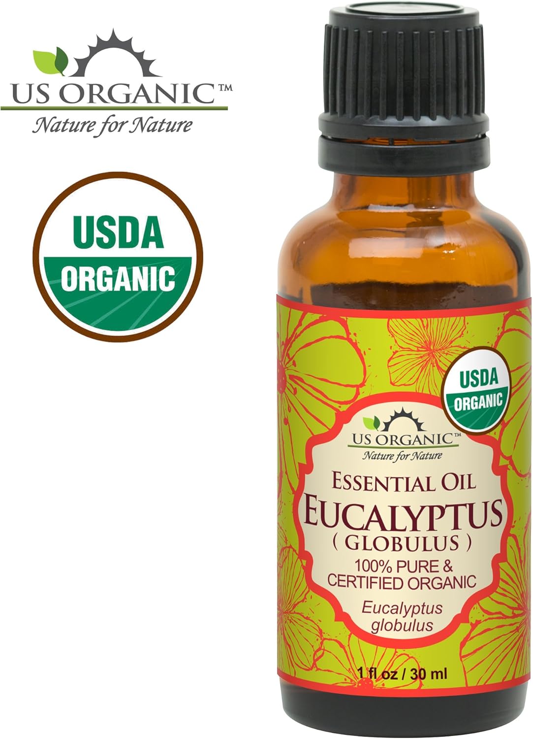 US Organic 100% Pure Eucalyptus Essential Oil (Globulus) - USDA Certified Organic, Steam Distilled - W/Euro droppers (More Size Variations Available) (30 ml / 1 fl oz)