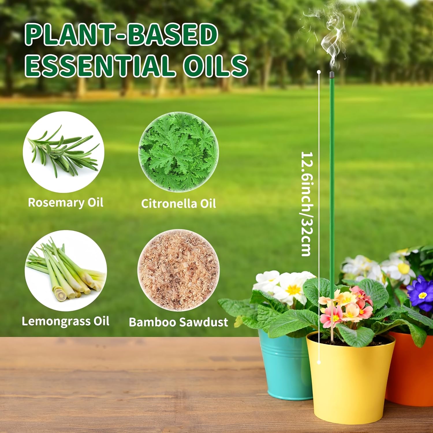 Mosquito Repellent Outdoor Patio Incense Sticks – Plant-Based Citronella Sticks for Backyard, Camping, Travel, Indoor & Outdoor Patio Use (60 Count)