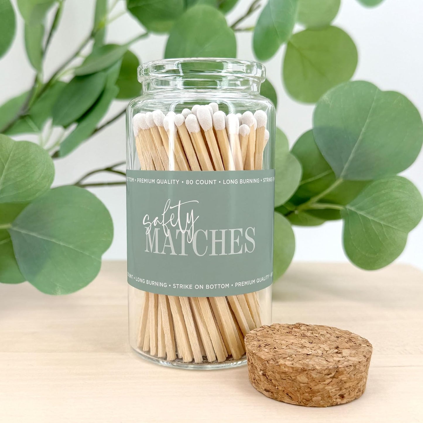 Wooden Safety Matches in a Jar with Striker | Decorative Matches for Candles | Long Matches for Candles in Apothecary Glass Jar | Approx. 80 Safety Matches for Home Decor & Bathroom