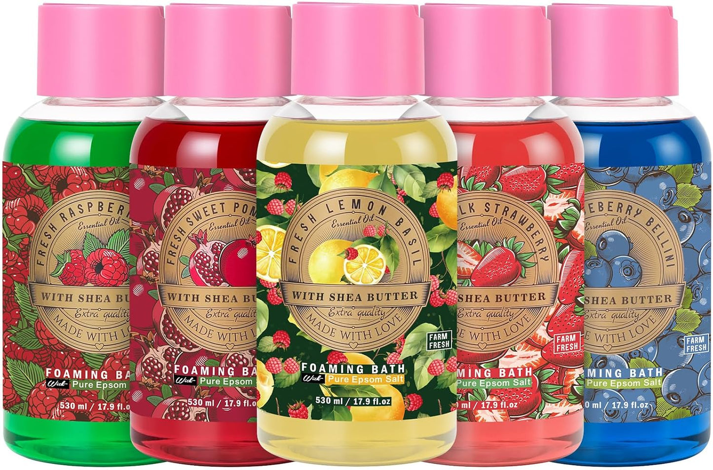 5x17.9fl.oz Moisturizing Foaming Bath Gift Set with Essential Oil, Epsom Salt