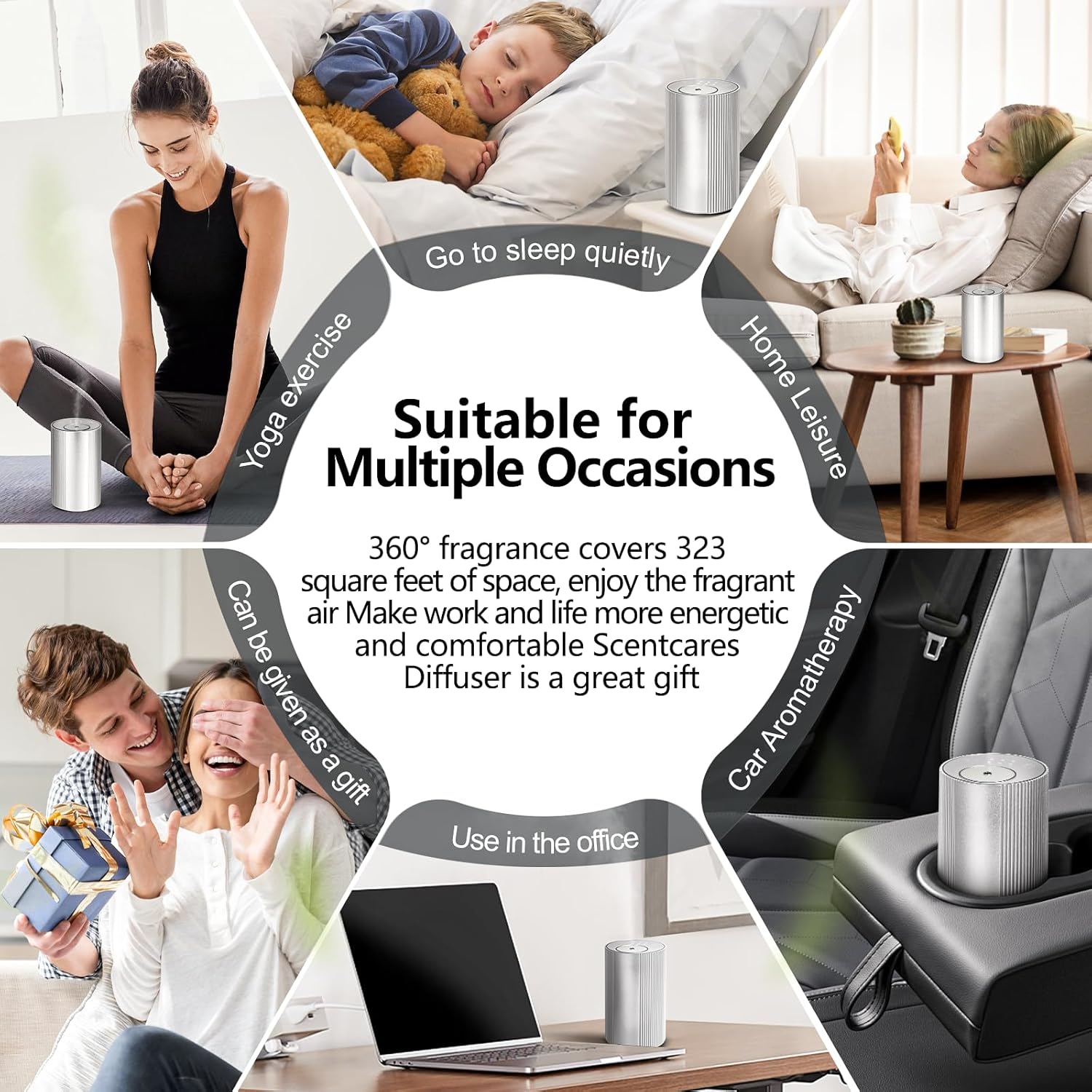 Waterless Diffuser for Essential Oil for Home and car, Sentiment Essential Oil Diffuser with Cold Air Technology, 2 Diffusion Modes, 4 Timer Settings (1/2/4/6H), (Silver)