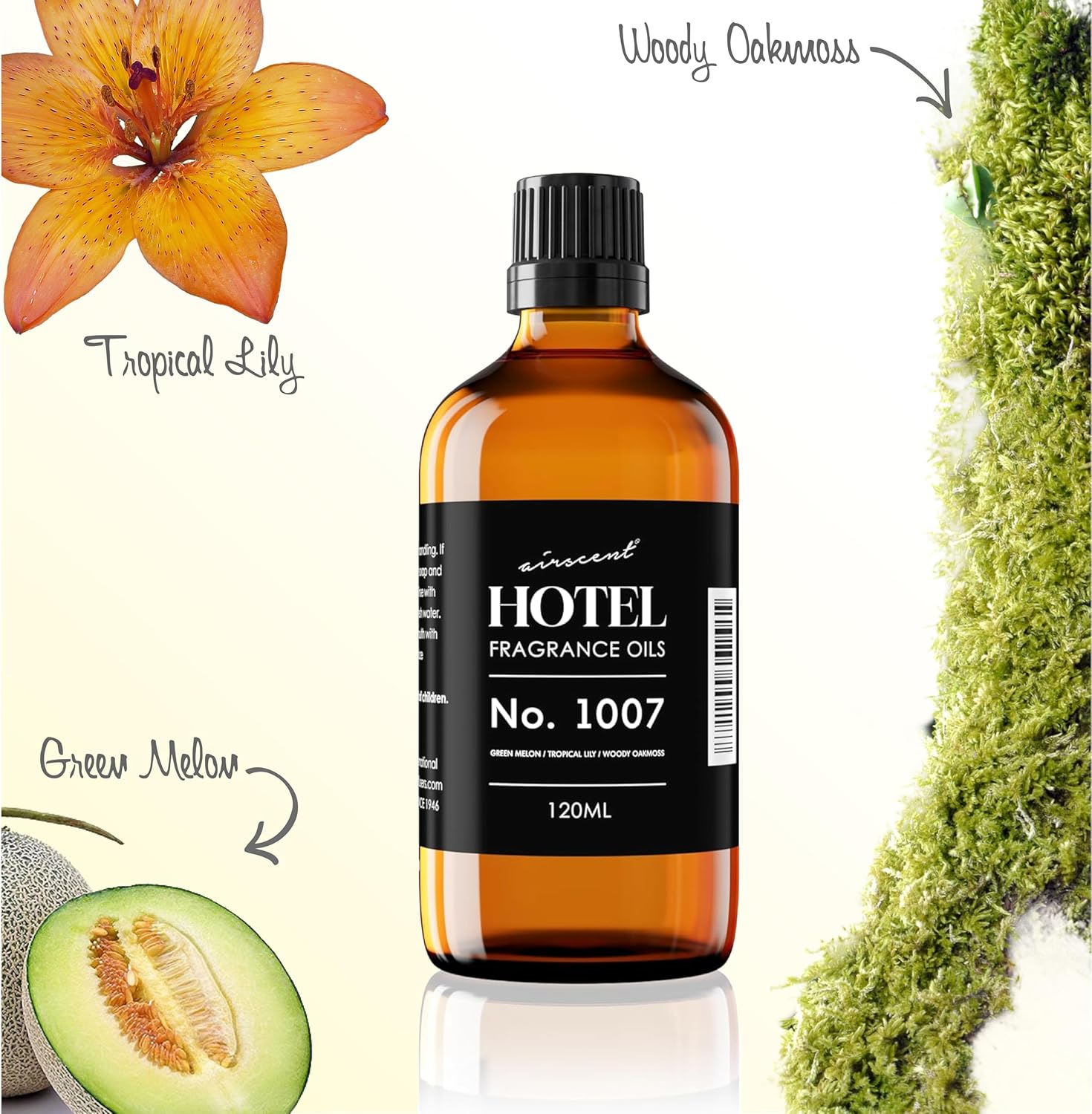 AirScent Hotel Diffuser Oil No. 1007 - Green Melon, Tropical Lily & Oakmoss - Hotel Scent Dupe Premium Fragrance Oil for Ultrasonic and Waterless Diffusers and Crafting - 10 mL, .34 fl oz Bottle