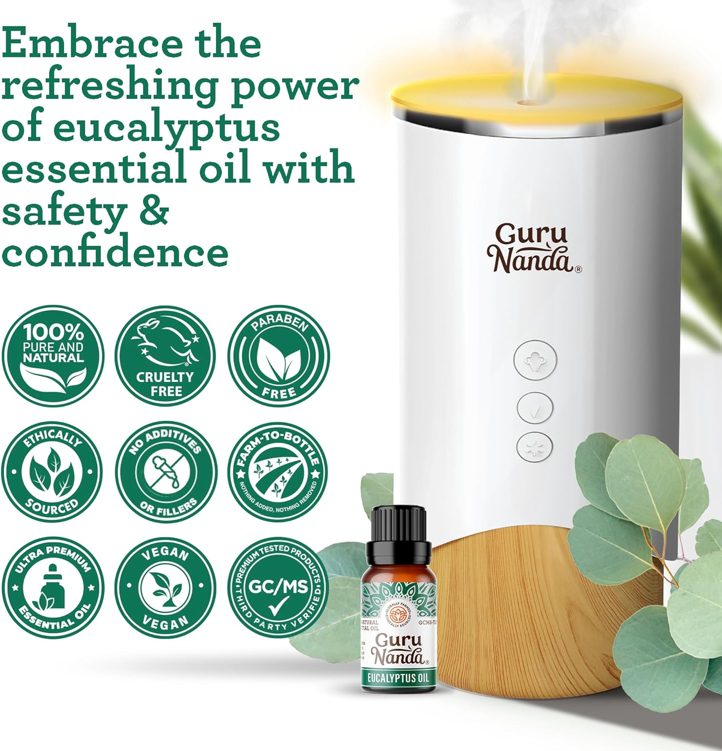 GuruNanda Eucalyptus Essential Oil -100% Pure, Natural and Undiluted Aromatherapy Oil for Diffusers - Enhances Your Breathing Space - Perfect for Massages (2X0.5 Fl Oz)