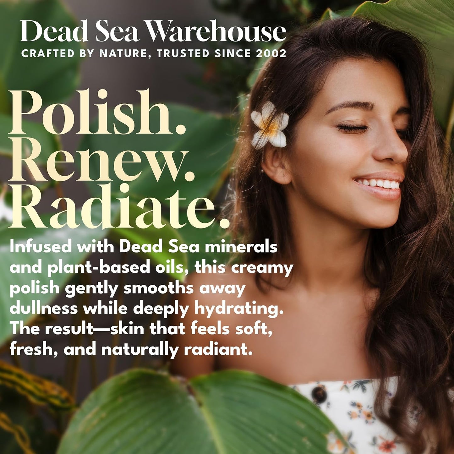 Dead Sea Warehouse - Skin Polish Dead Sea Salt Scrub - For Face, Rough Elbows, And Knees - Silky Smooth Skin, Fragrance-free - Vegan - 8.8 oz