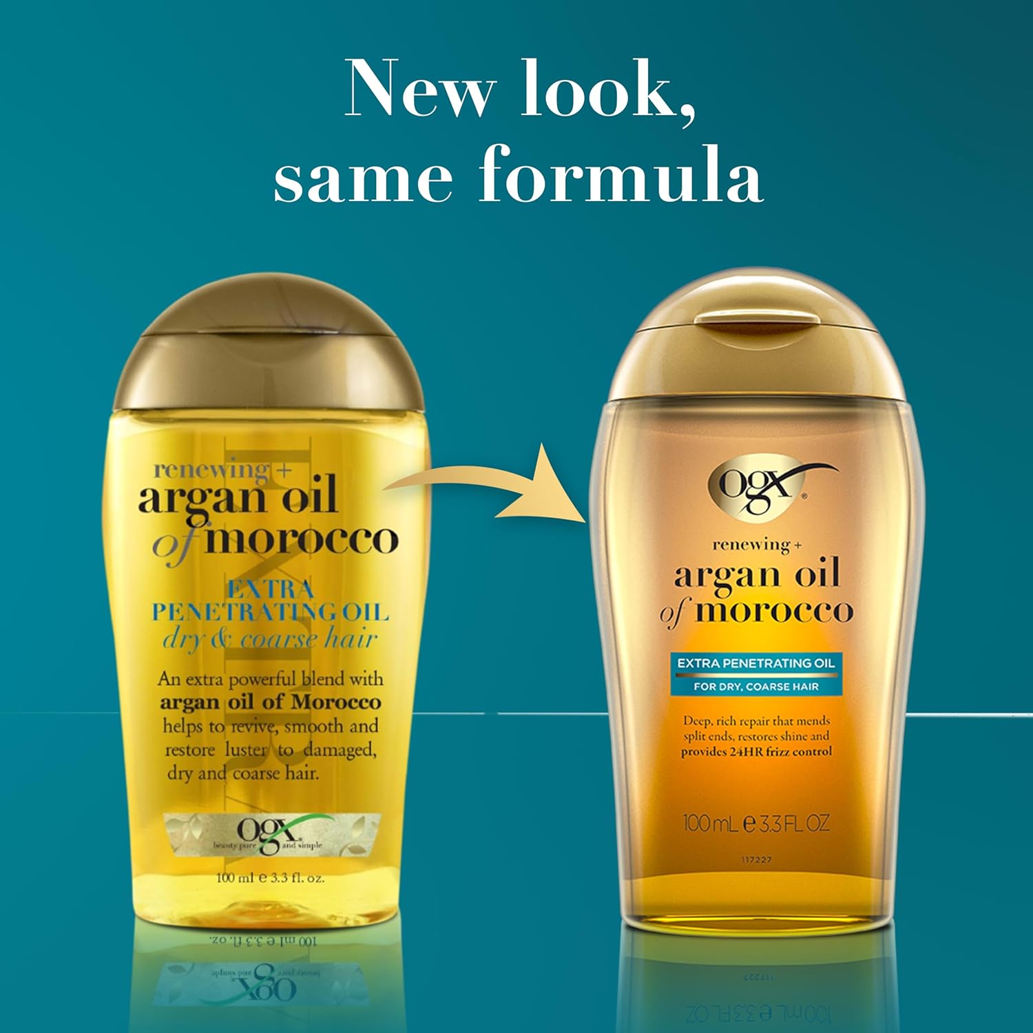 OGX Renewing + Argan Oil of Morocco Hair Oil, Extra Strength Penetrating Serum Treatment for Dry, Damaged, Frizzy, Curly & Coarse Hair, Cold-Pressed Argan Oil, Shine, 3.3 Fl Oz