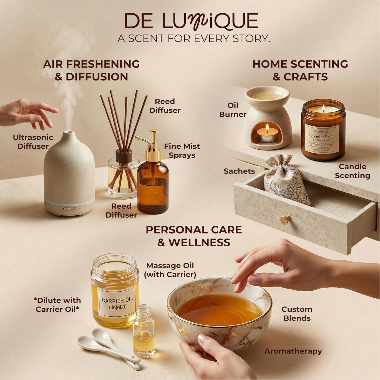 Floral Desire Scent DE LUmiQUE Calming Essential Oil Blend, 100% Natural Aromatherapy Grade, 10ml / 0.34 Fl Oz