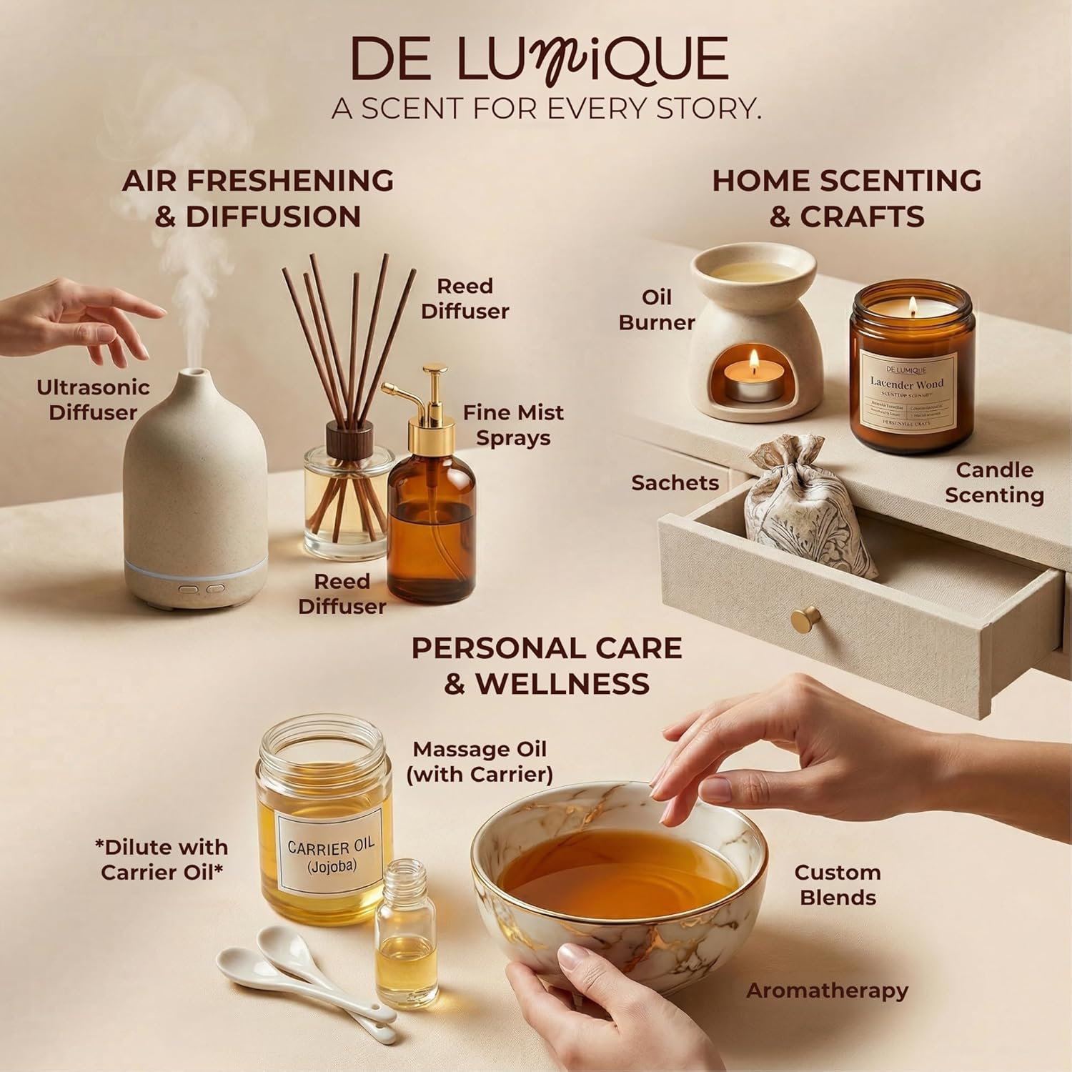 Floral Desire Scent DE LUmiQUE Calming Essential Oil Blend, 100% Natural Aromatherapy Grade, 10ml / 0.34 Fl Oz