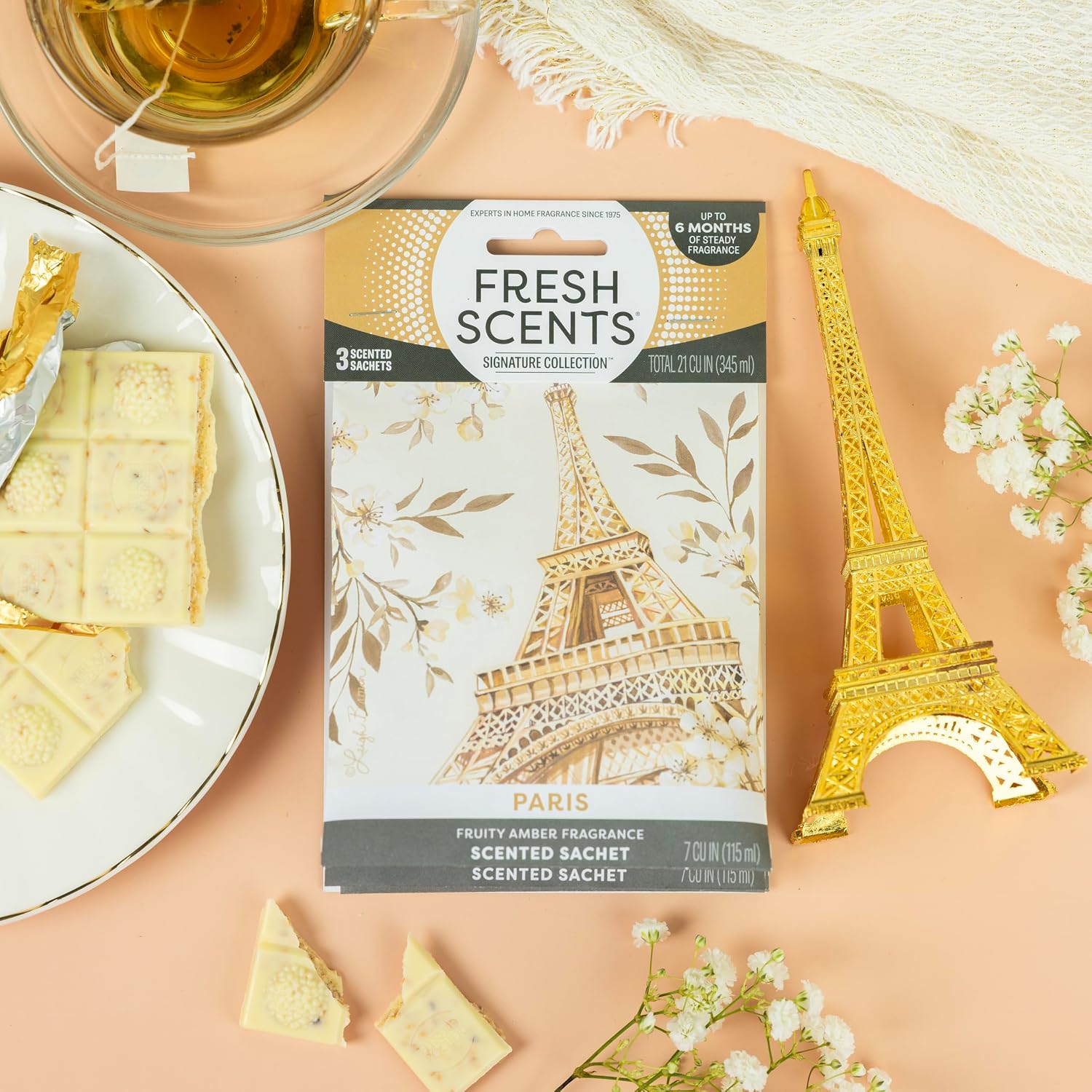 Fresh Scents | Scented Sachet Packet | Paris | Air Freshener Bags for Drawers, Closets, Cars | 3 Pack | Long Lasting Home Fragrance