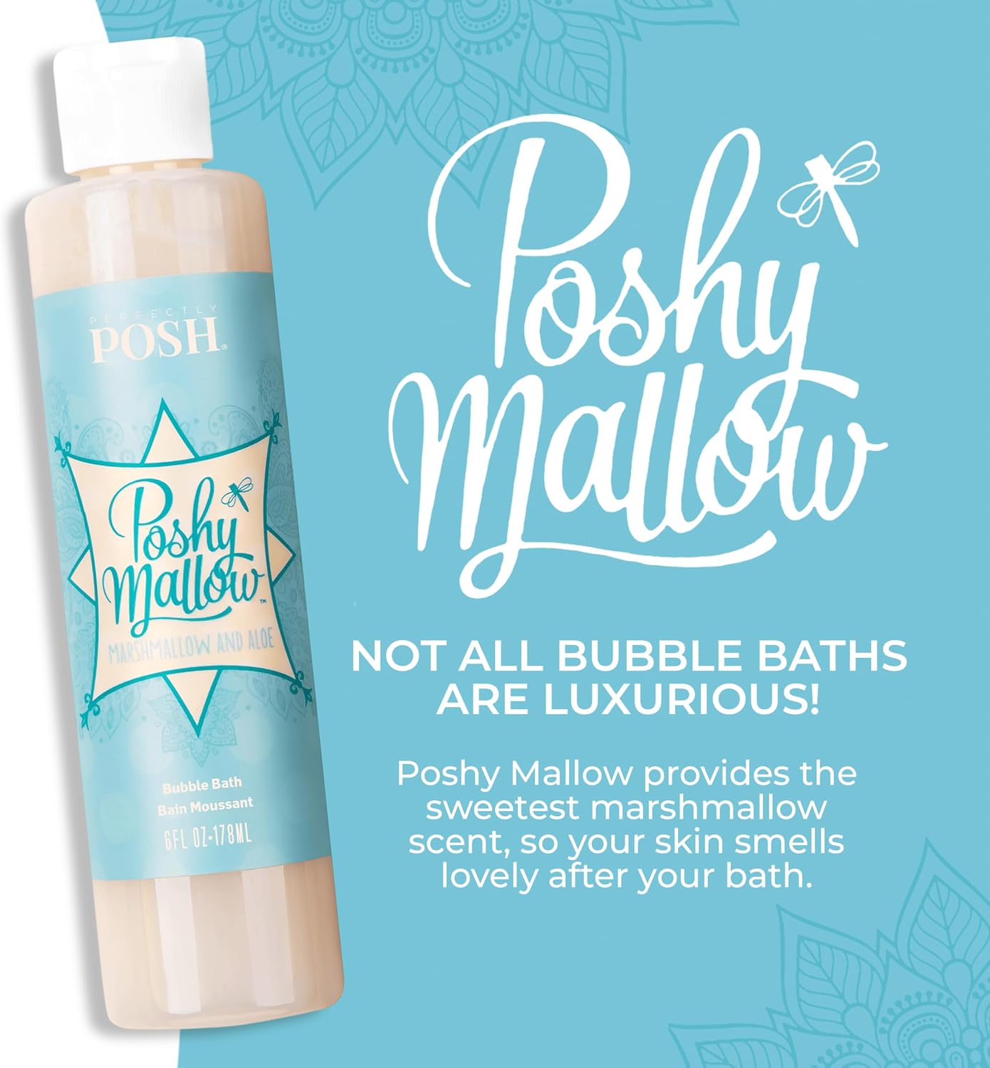 Perfectly Posh - Poshymallow Bubble Bath - Hydrating Bubble Soak with Marshmallow Root Extract, Aloe, and Sweet Marshmallow Scent - 178ml