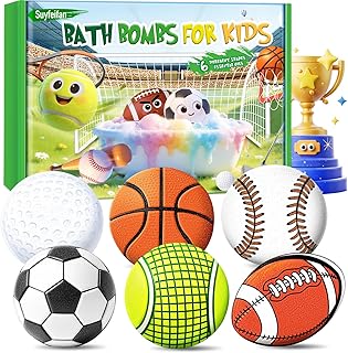 Bath Bombs for Kids, STEM 6-Pack Organic Handmade Bath Bomb Sports Themed, Basketball, Football, Rugby, Golf, Tennis Shapes, Mild Skin-Friendly SPA Toy, Nice Daily Reward and Holiday Gifts