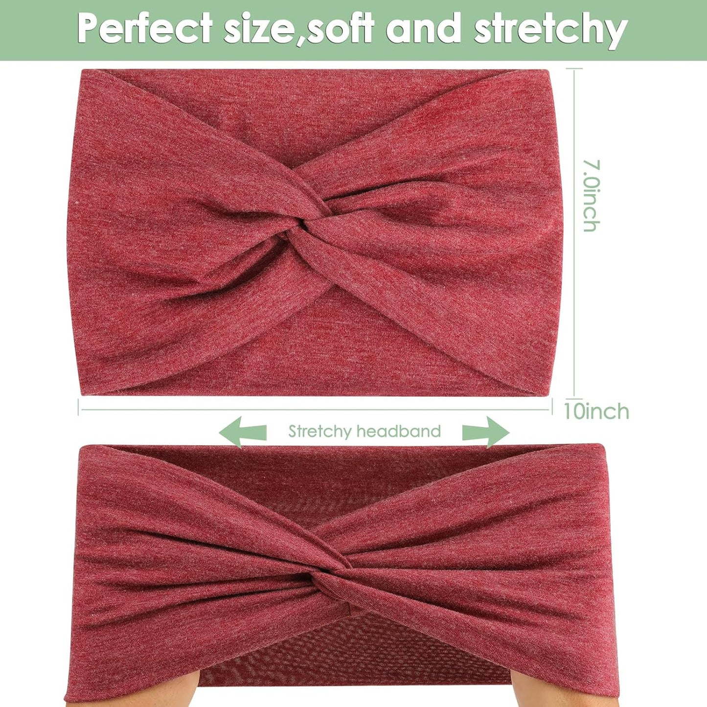 Extra Wide Headbands for Women, 7'' Large Cotton Like Turban Knotted Bandana Head Bands for Women Non Slip, Boho Headbands for Women's hair bands for women's hair 6 Pack
