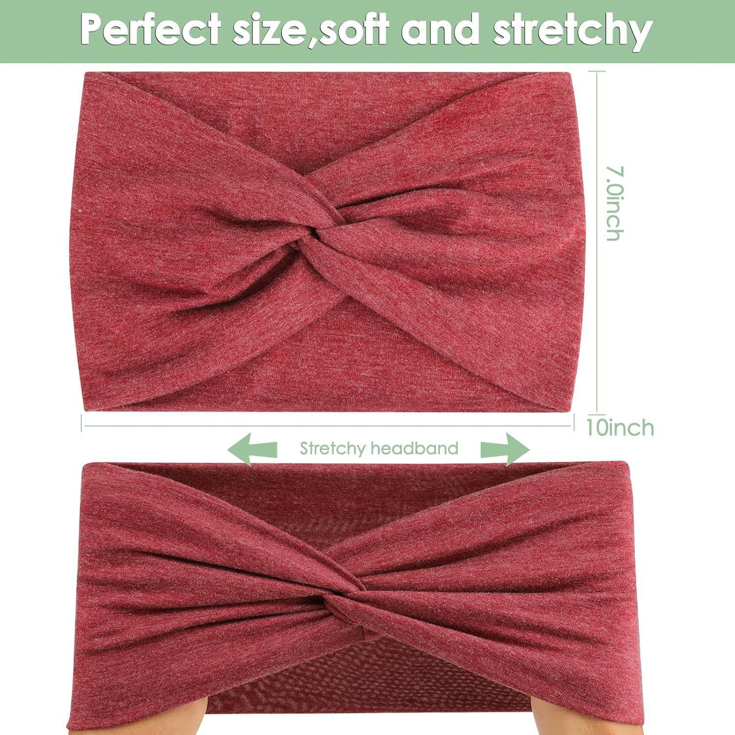 Extra Wide Headbands for Women, 7'' Large Cotton Like Turban Knotted Bandana Head Bands for Women Non Slip, Boho Headbands for Women's hair bands for women's hair 6 Pack