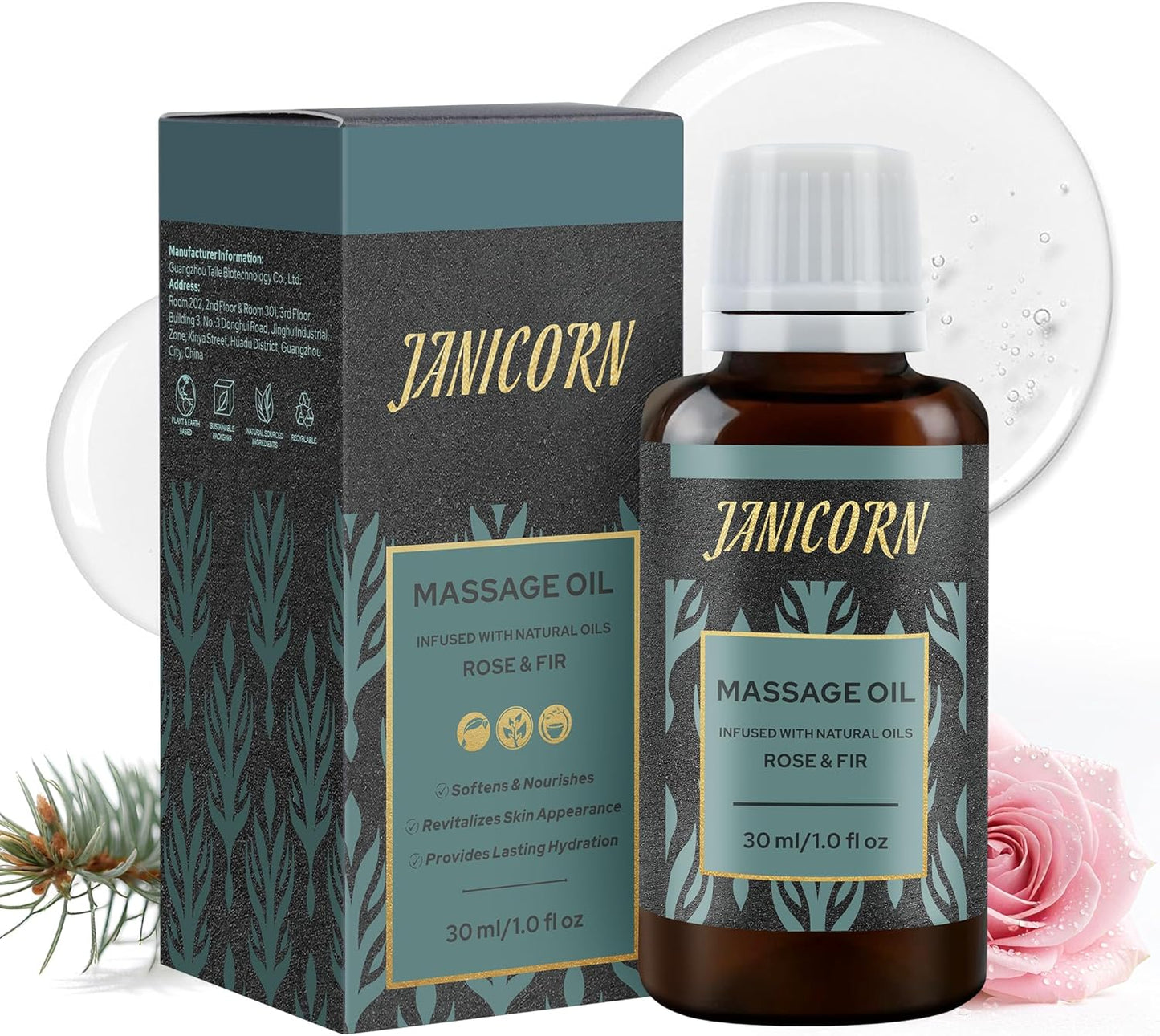 Forest Rose Aromatherapy Massage Oil – Essential Oil Blend with Jojoba & Sweet Almond Oils, Lightweight Texture for Skin & Body Massage, Clean Woody-Floral Aroma, 1 fl oz / 30 ml