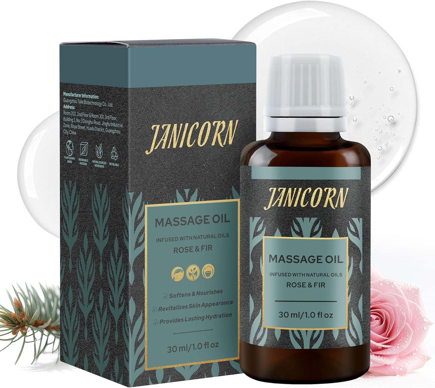 Forest Rose Aromatherapy Massage Oil – Essential Oil Blend with Jojoba & Sweet Almond Oils, Lightweight Texture for Skin & Body Massage, Clean Woody-Floral Aroma, 1 fl oz / 30 ml