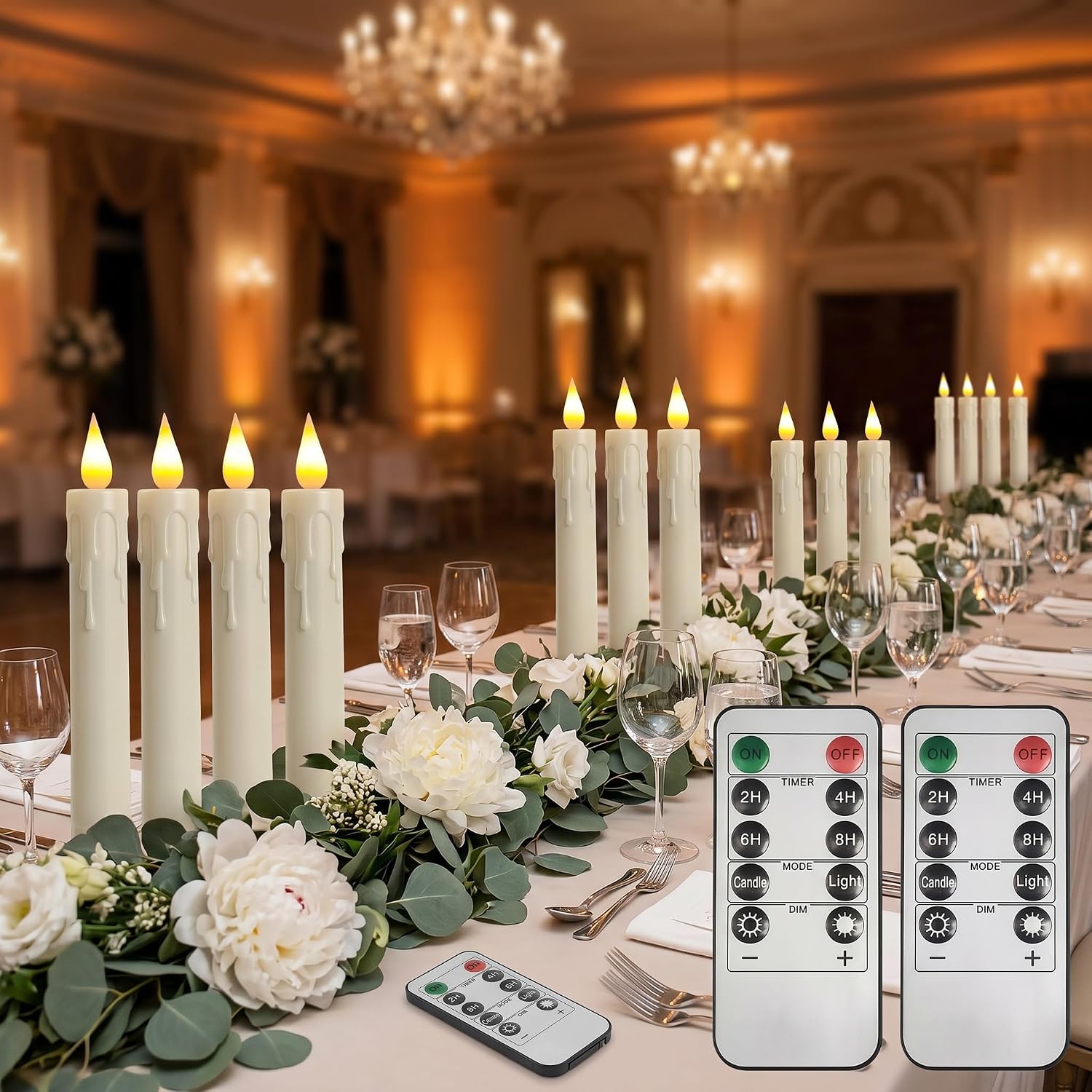 6.7 Inch Flameless Taper Candles with Remote and Timer, 6 Pack Battery Operated LED, 3D Flickering Flame Electric Candlesticks for Wedding Christmas Home Window Fireplace Decor, Ivory
