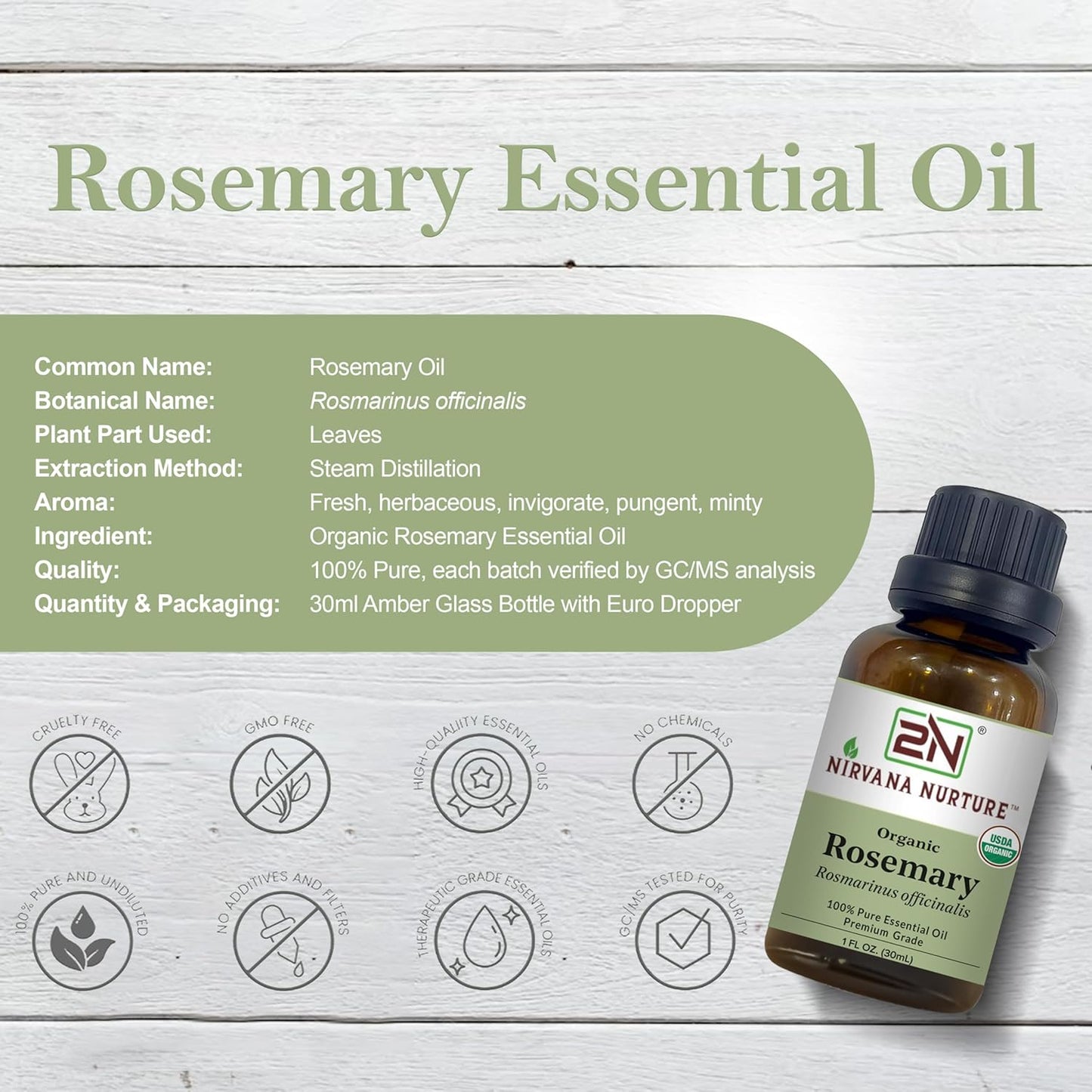 Rosemary Essential Oil, USDA Certified Organic, 100% Pure Undiluted, Aromatherapy Oil for Diffuser, Hair & Skin Care