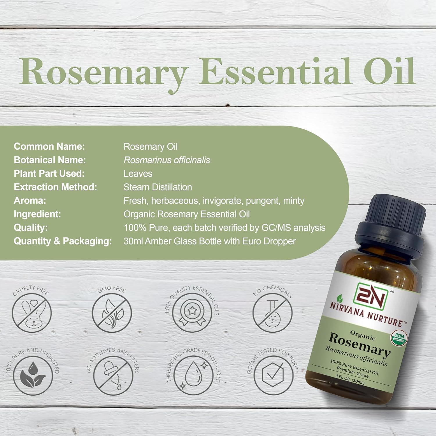 Rosemary Essential Oil, USDA Certified Organic, 100% Pure Undiluted, Aromatherapy Oil for Diffuser, Hair & Skin Care