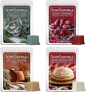 Scentsationals Christmas Wax Melts Happy Holidays 4pk – Long Lasting, Strong Scent, Includes Eucalyptus Snow, Frosted Cranberry, No Place Like Home, & Whipped Peppermint Cream, 10oz (24 Cubes)