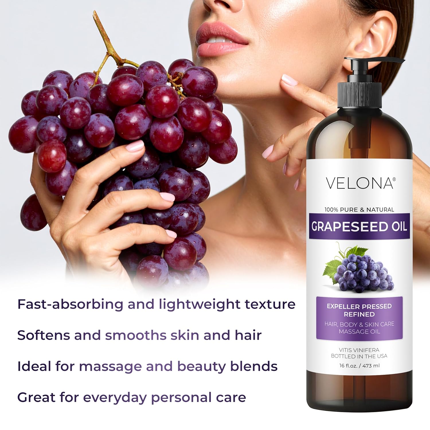 velona Grapeseed Oil 64 fl oz | 100% Pure and Natural Carrier Oil | Refined | Skin, Face, Body, Hair Care | Use Today - Enjoy Results