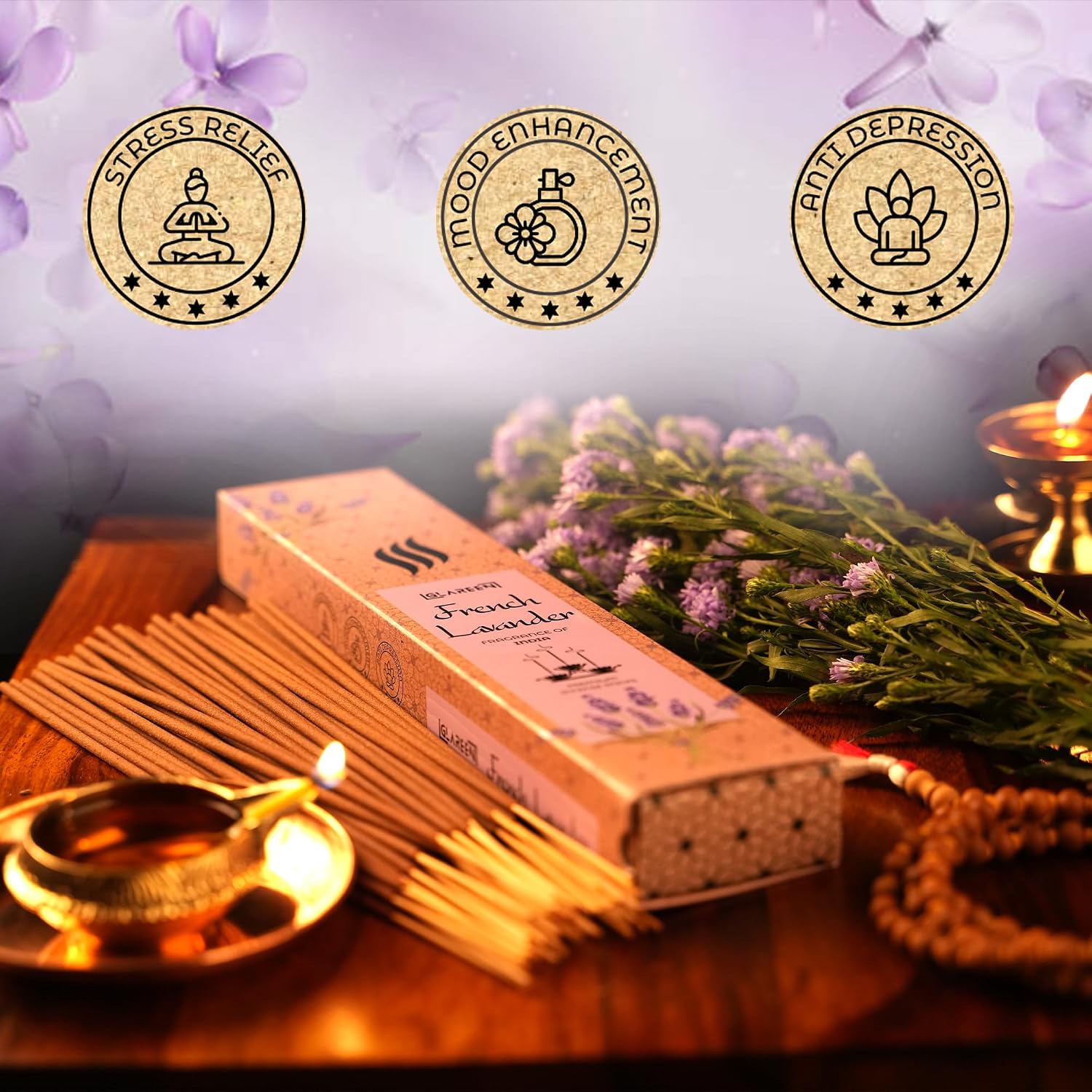 French Lavender Bliss: Exquisite Lavender Agarbatti Incense Sticks (Pack of 50) | Embrace Serenity in Every Burn