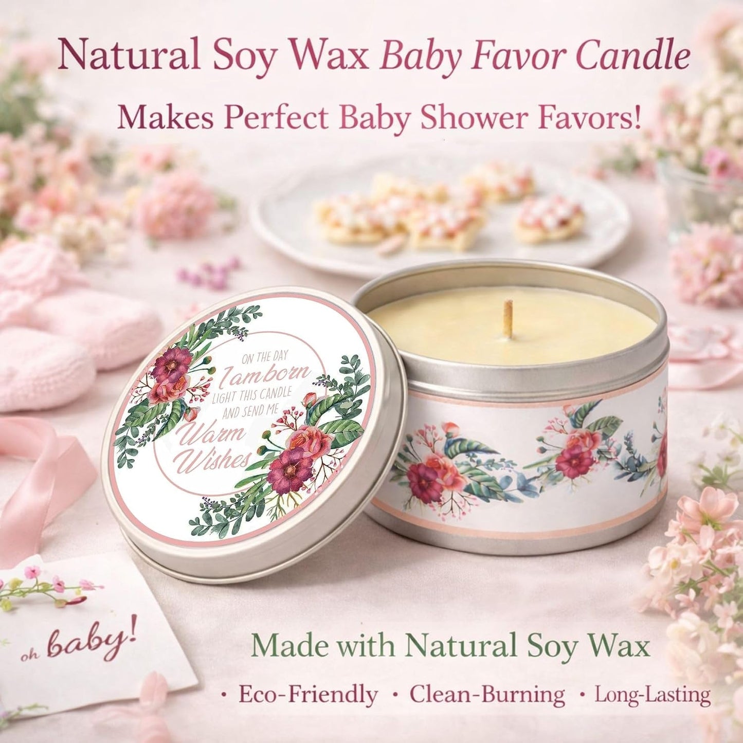 Majestic Zen Floral Scented Candles, Set of 9 for Baby Shower Party Favors and Gender Reveal Parties