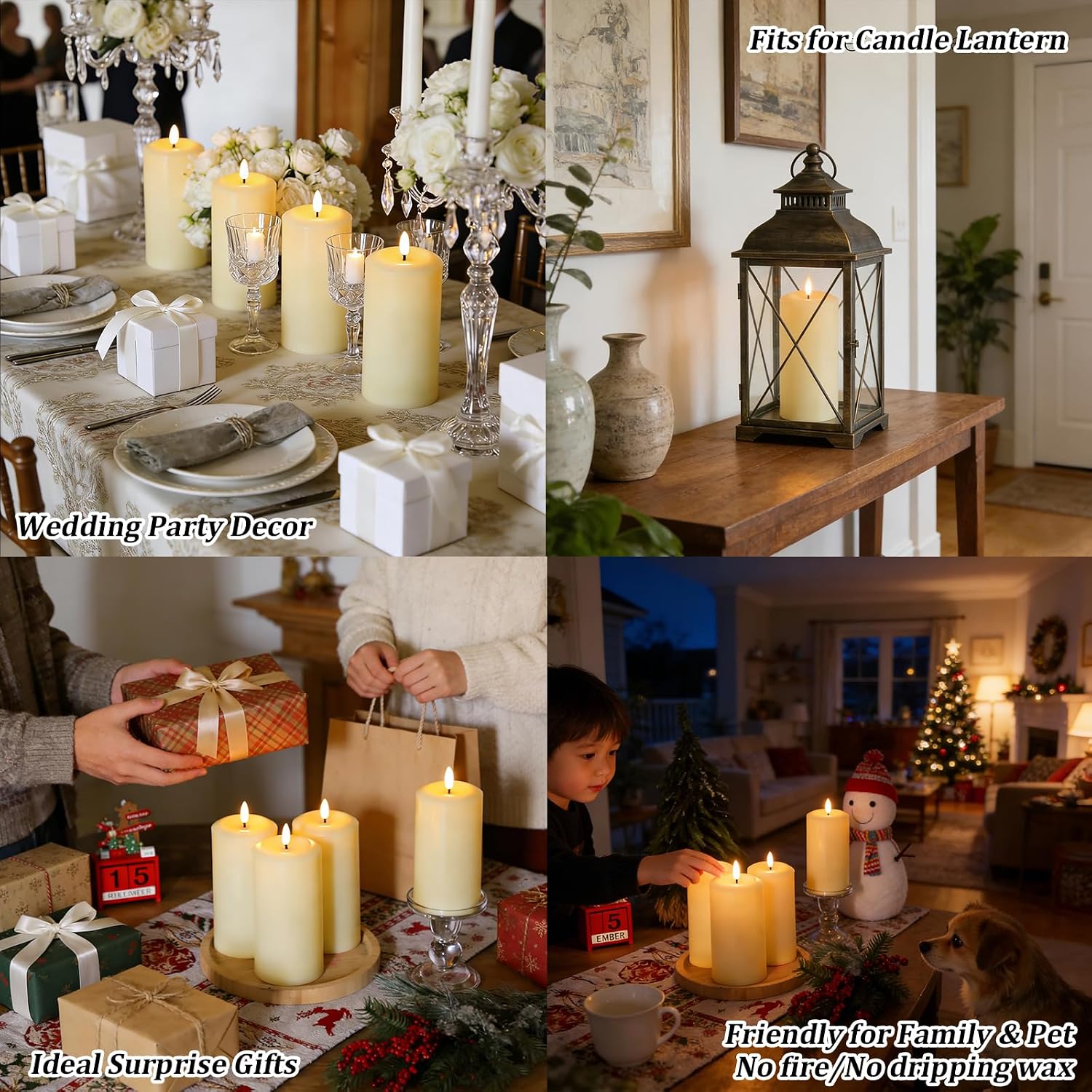 MUMCHASI 4 Packs Flameless Candles, Battery Operated Candles with Remote, Plastic LED Flickering Candles, Pillar Candles for Home Wedding Party Halloween Christmas D3 xH6 (Ivory)
