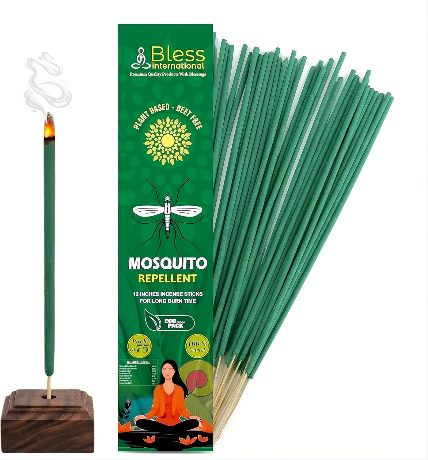 Bless-International-Mosquito-Repellent-Incense-Sticks-75-PCS Natural-Organic-Plant-Based-Lemongrass-Citronella-Rosemary-Ingredients-Pet-Safe Bug-Insect-Barrier-for-Yard-Garden-Lawn-Camping-Fishing