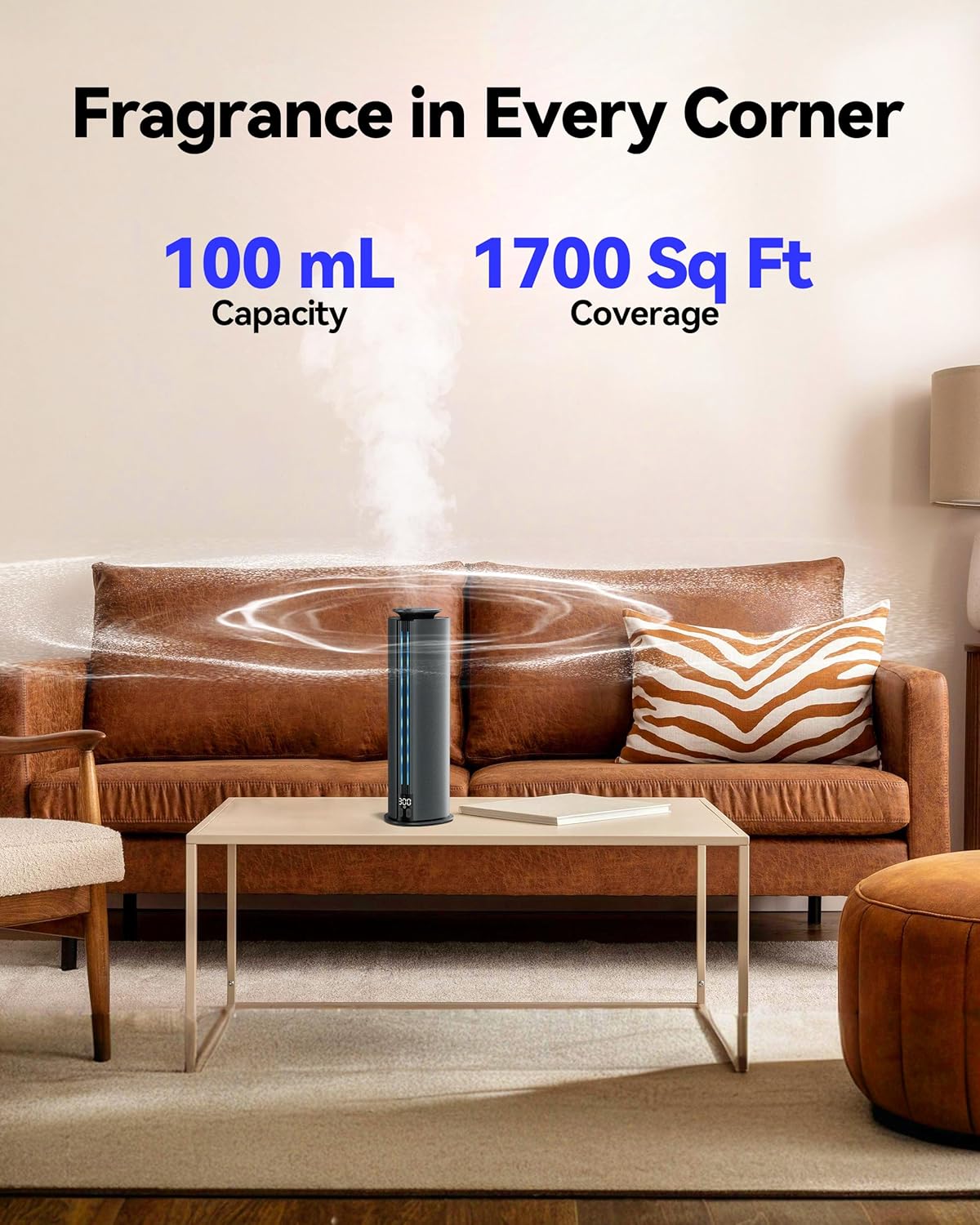 Aromadd 1700 Sq Ft Cordless Hotel Collection Diffuser, Portable Waterless Diffuser, 100ml Scent Air Machine for Home Cold Air Essential Oil Diffuser for Large Room Office, Quiet (Titanium Gray)