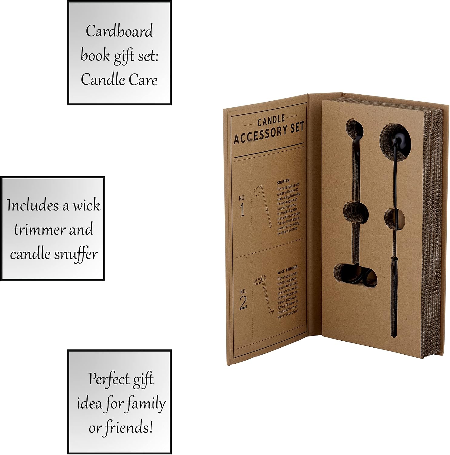 Santa Barbara Design Studio Candle Accessories Gift Kit Pure Design Collection Cardboard Book Gift Set, 2-Pieces, Black