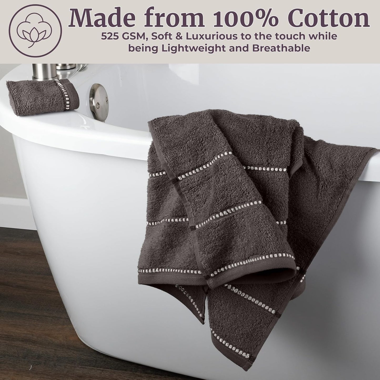 Lavish Home 6 Piece Bathroom Towels Set - 525GSM 100% Cotton Bathroom Essentials - 2 Bath Sheets, 2 Hand Towels, and 2 Wash Cloths for Bath, Shower, Gym, Spa, and Dorm Room (Charcoal)