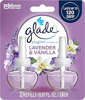 Glade PlugIns Refills Air Freshener, Scented and Essential Oils for Home and Bathroom, Lavender & Vanilla , 1.34 Fl Oz, 2 Count (Pack of 1)