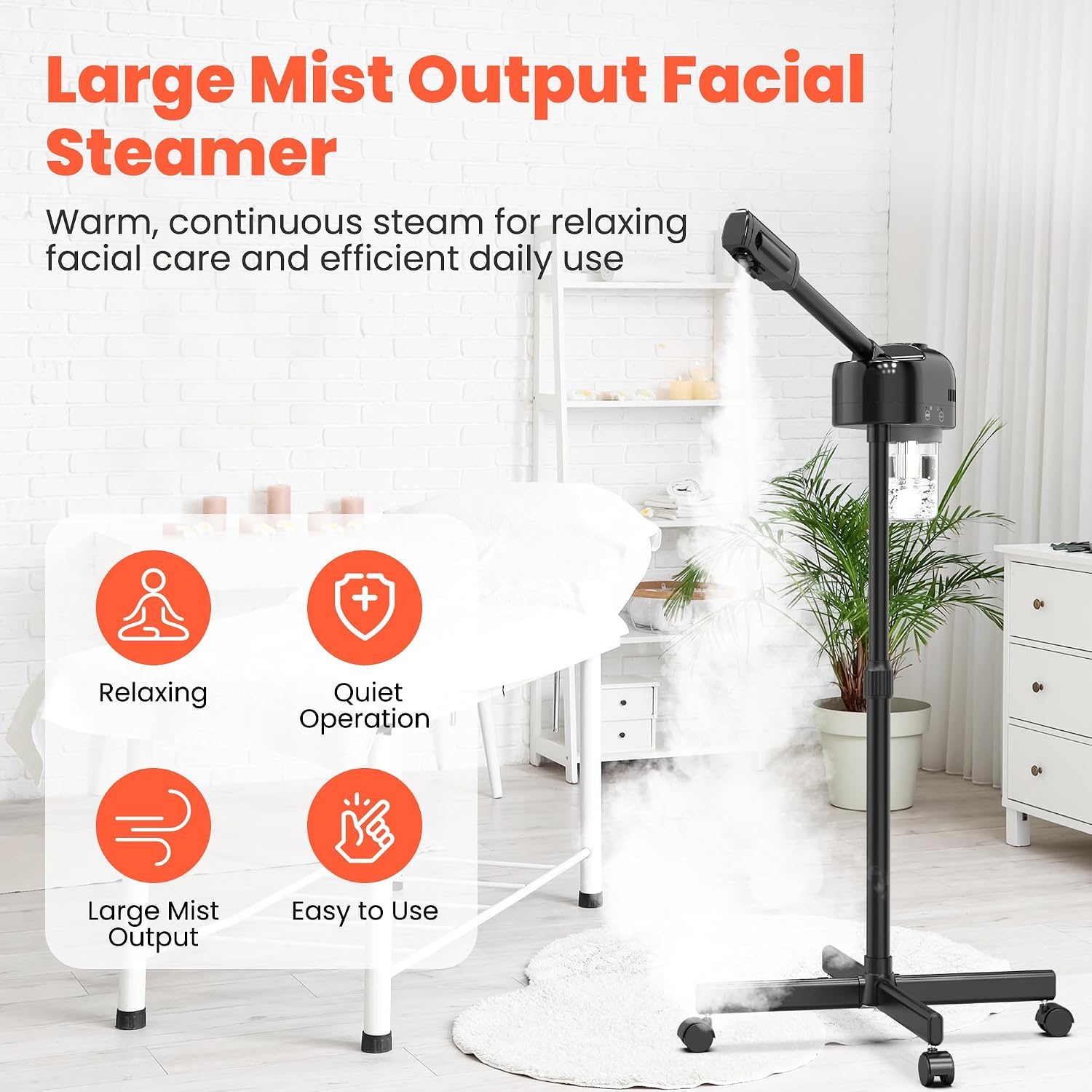 TASALON Professional Facial Steamer, Hot Mist Spray, Vaporizador Facial Steamer for Esthetician, Height Adjustable, SPA at Home, Black