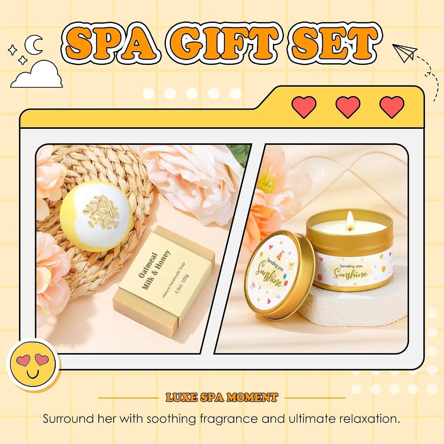 Gift Baskets for Women Unique Birthday Gifts for Women self care cheer up gifts set pick me up gift box for Woman teen girls best friend Sister Ladies Friendship Her - Inspirational Yellow Present