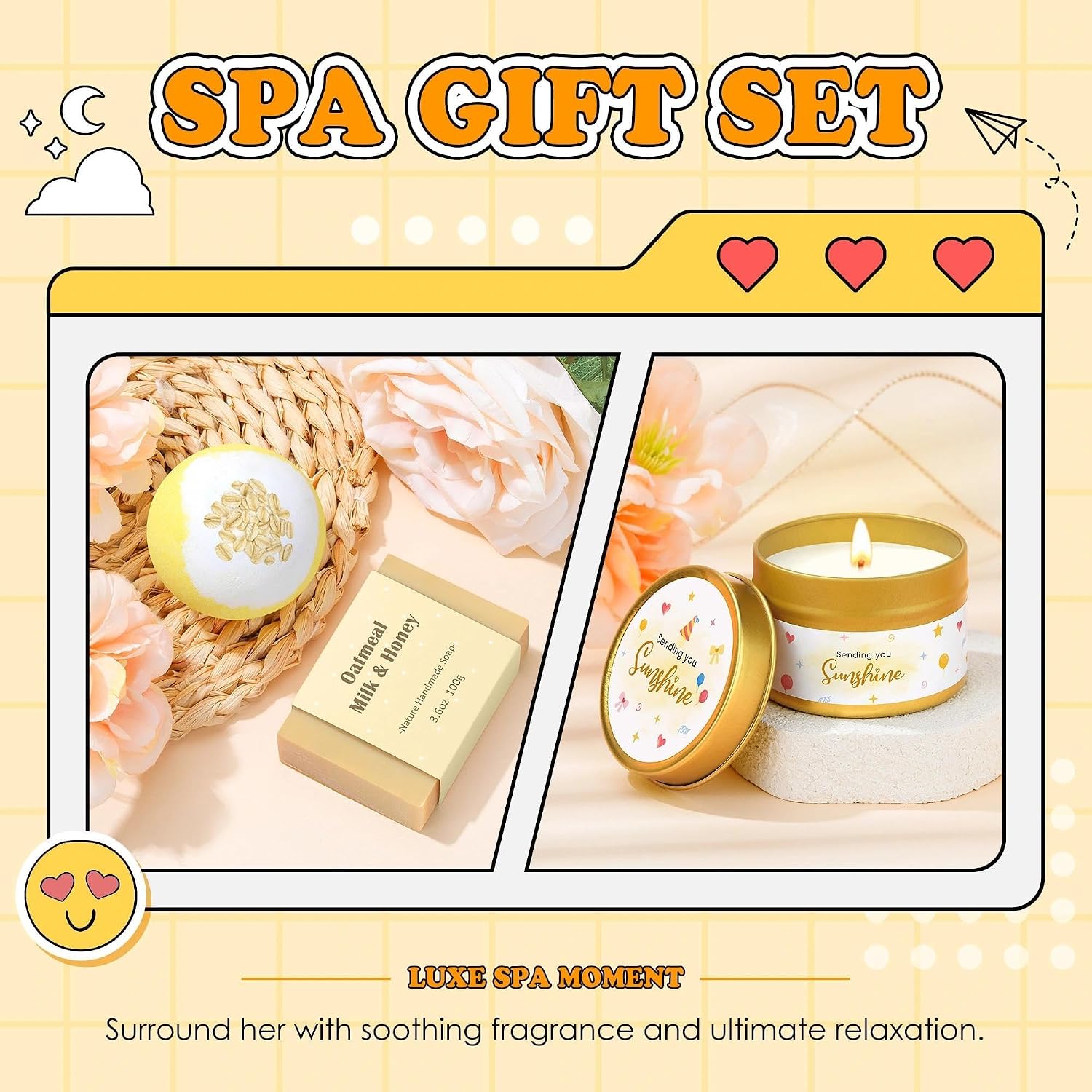 Gift Baskets for Women Unique Birthday Gifts for Women self care cheer up gifts set pick me up gift box for Woman teen girls best friend Sister Ladies Friendship Her - Inspirational Yellow Present