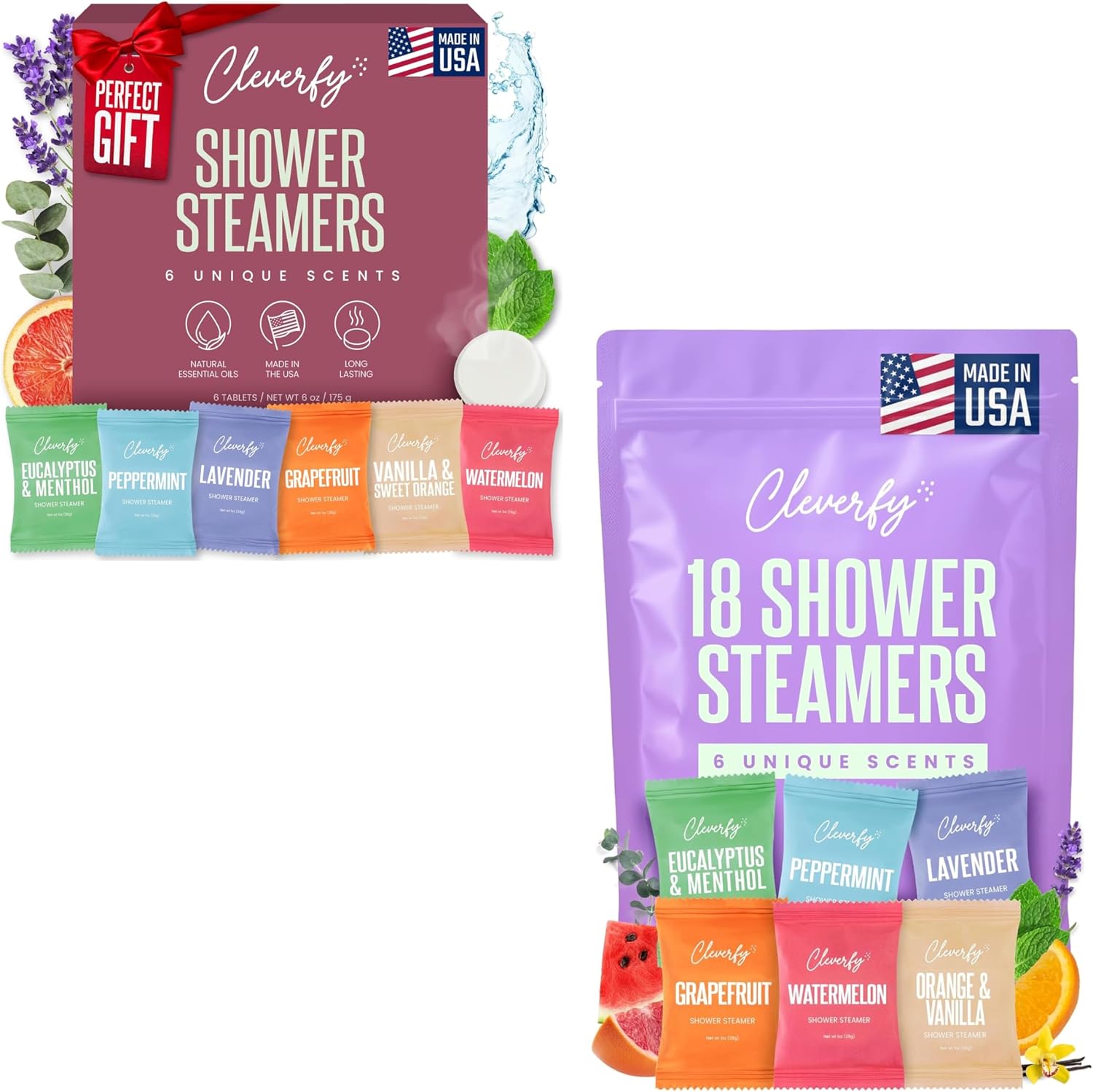 Cleverfy Shower Steamers Aromatherapy for Women and Men – 6 x 18 Pack